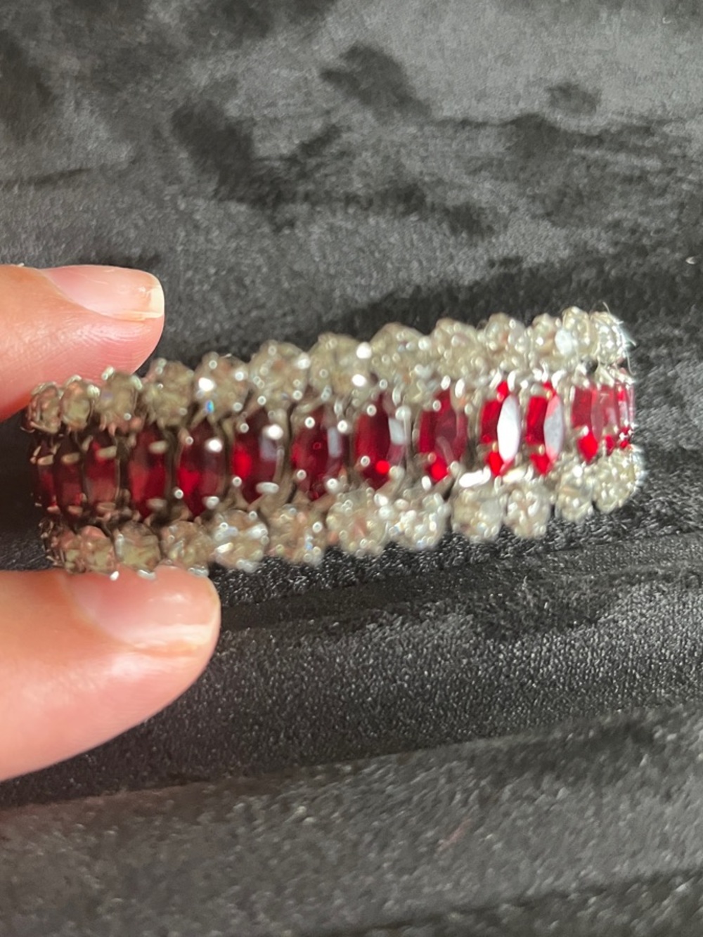 Red Crystal and Clear Rhinestone Stretch Bracelet
